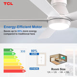 52" Modern Ceiling Fan with Lights, 5 Blades, 6 Speeds DC Reversible, Dimmable, White Flush Mount for Bedroom, Living Room and Garage A101-B0D4ZC89NR