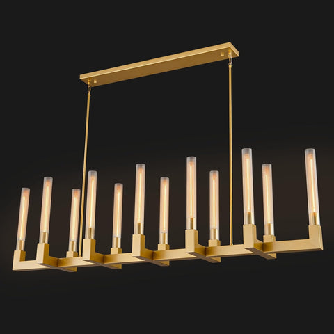 68-Inch 12-Light Gold Modern Chandelier with Knurled Glass Tube Shades, Rectangular Luxury Ceiling Pendant Light Fixture for Dining Room, Living Room, or Foyer A114-B0D9GCW3YT