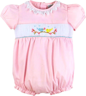 Baby Girl Hand Smocked Classic Bubble - Pink Spring
