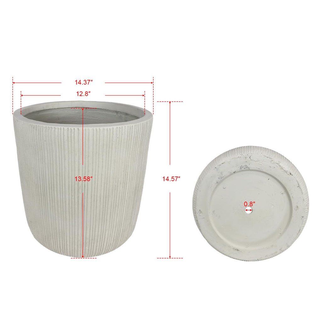 Retro White Magnesium Oxide Planter Pot 14.37" with Drainage Hole