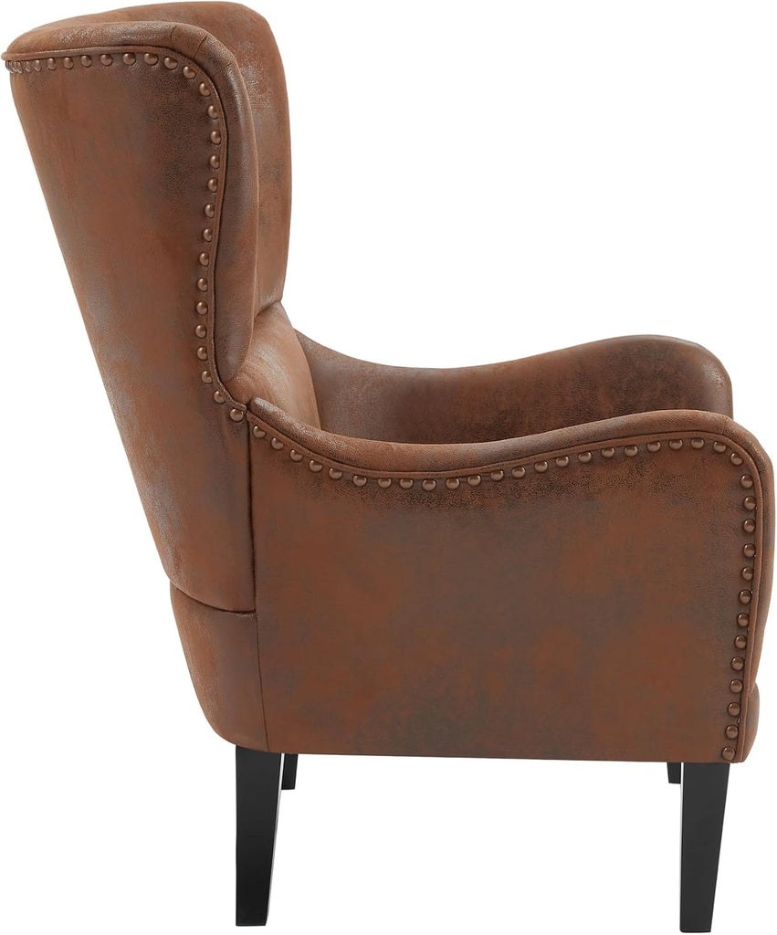 Mid-Century Modern Accent Chairs, 27" Wide Wingback Club Chair with Nailhead Trim, Fabric Reading Living Room Side