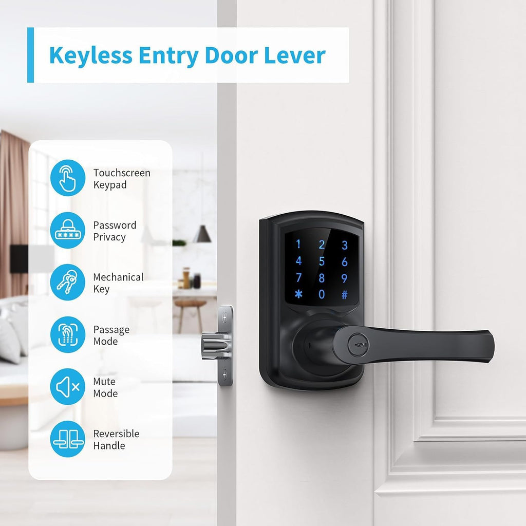 Keyless Entry Door Lock with Handle, Digital Keypad Door Knob, Smart Electronic Lock with Code, Touchscreen