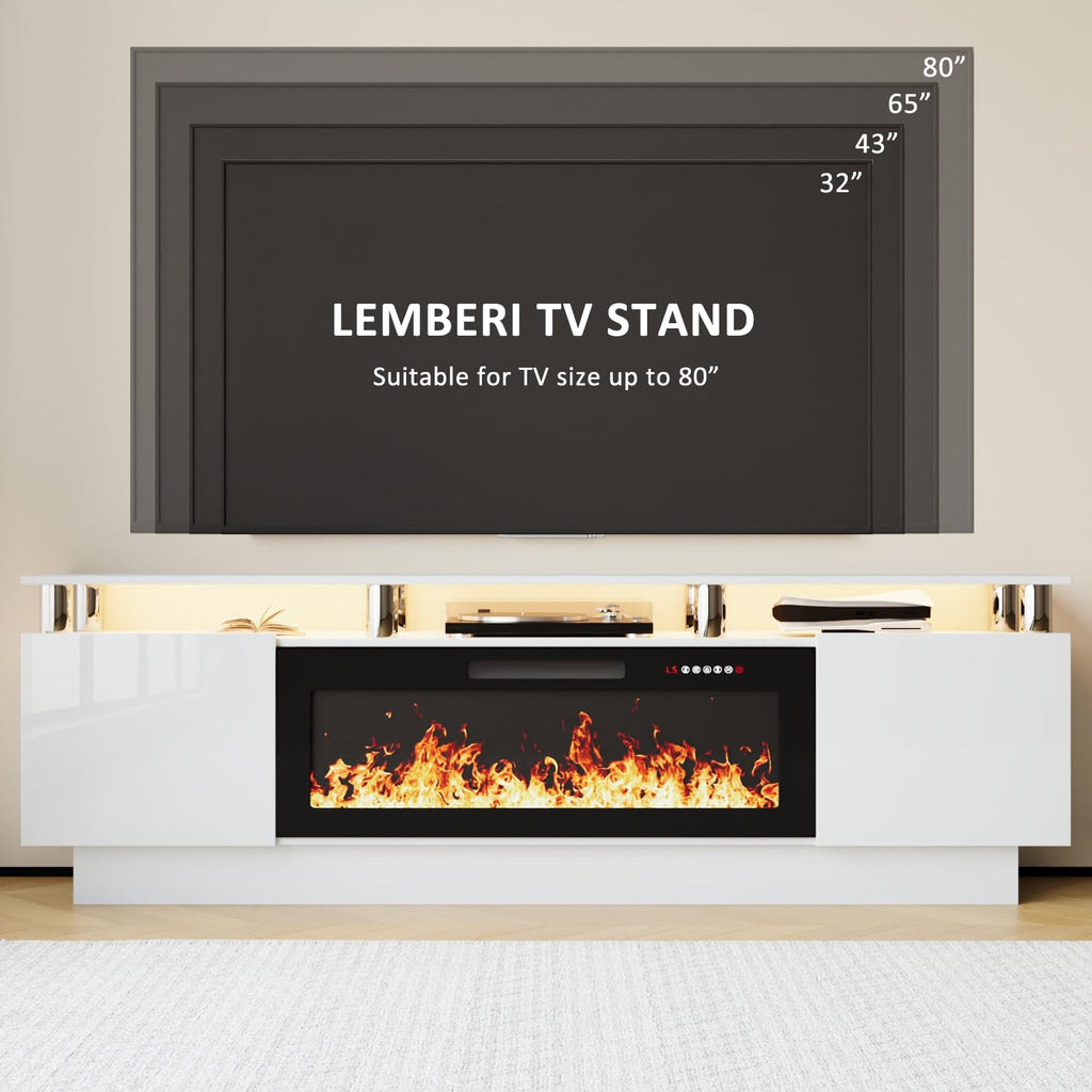 70" Fireplace TV Stand for TVs up to 80", White