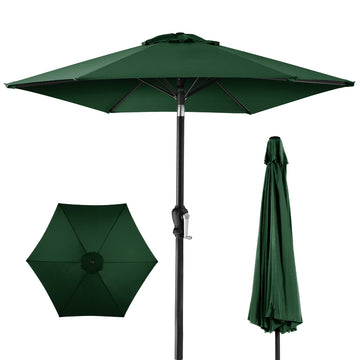 7.5ft Heavy-Duty Round Outdoor Market Table Patio Umbrella w/Steel Pole, Push Button Tilt, Easy Crank Lift - Green