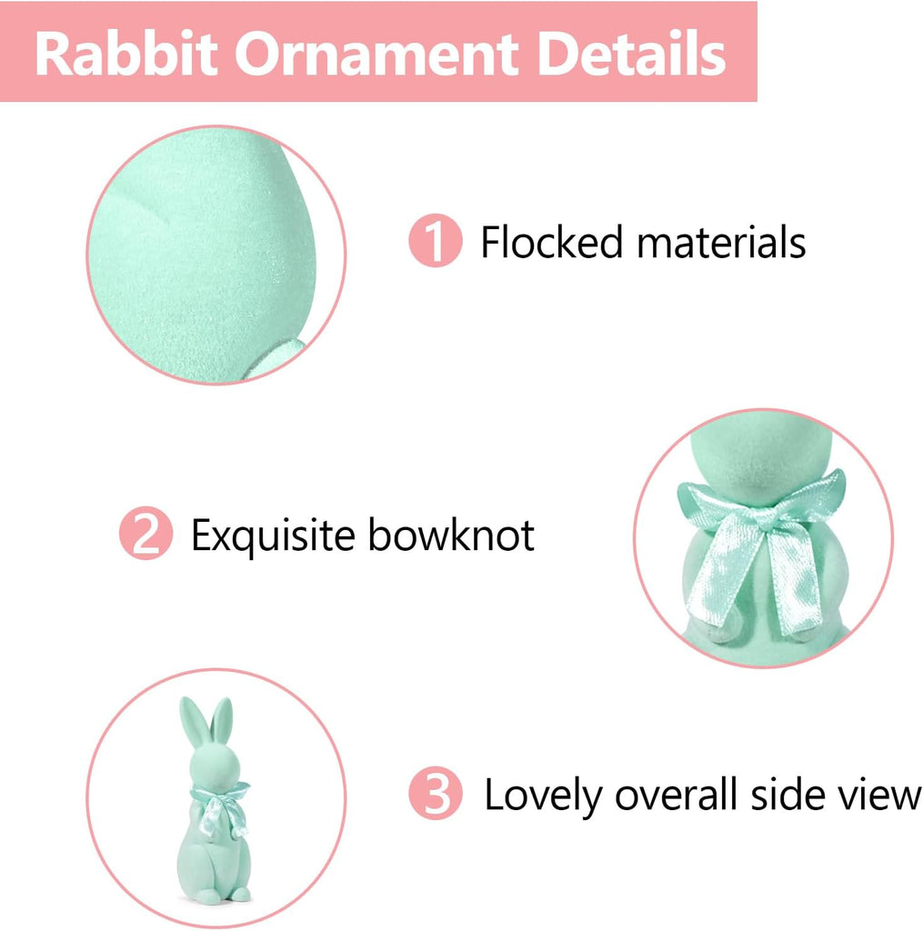 Easter Bunny Decorations, Flocked Bunnies Figurine with Soft Velvet Texture, 5.5" Resin Rabbit Ornaments, Spring - Set of 2