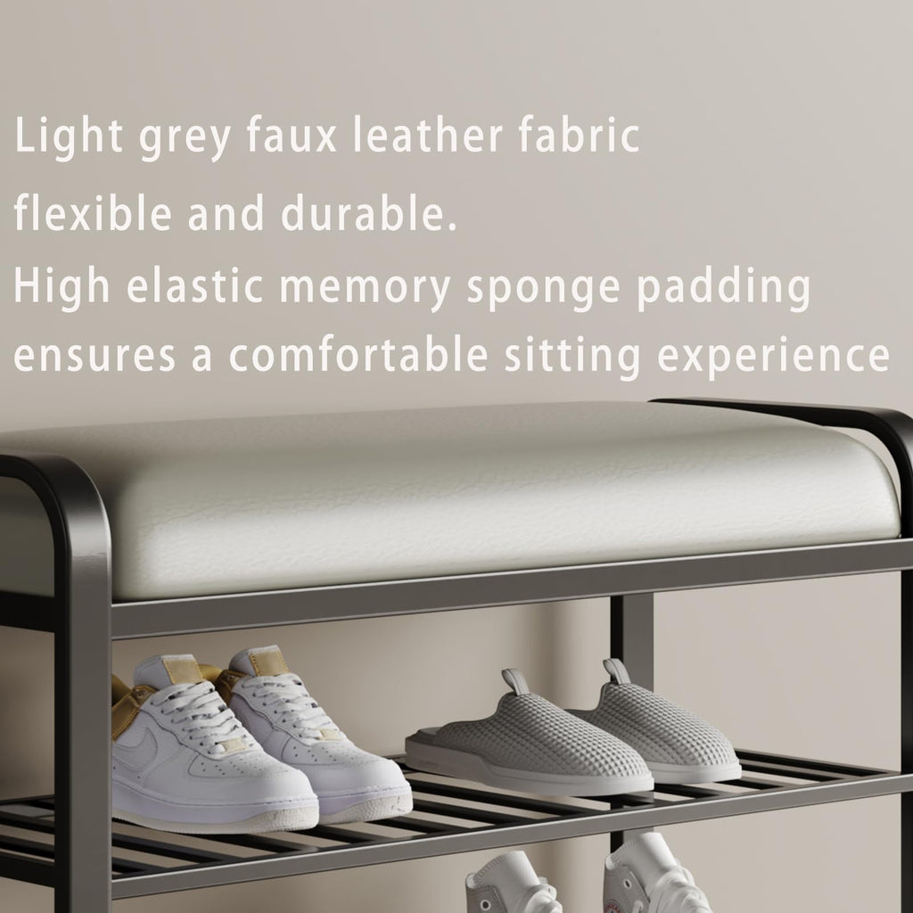 Shoe bench, entryway bench with shoe storage, modern shoe rack bench with cushion upholstered padded seat 3 Tier metal