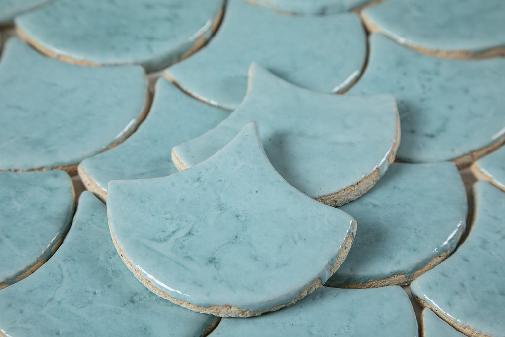 Polish Tiles Fish Scale Azure Lagoon - A Set of Decorative Ceramic Tiles in The Shape of a Fish Scale for The