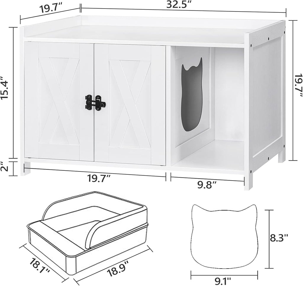 Cat Litter Box Enclosure, Hidden Litter Box Furniture with Divider, Indoor Cat House, Wooden Cat Washroom Storage
