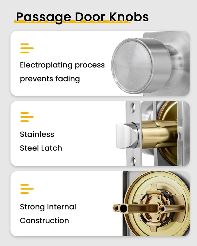 Brushed Nickel Closet Door Knobs Interior, 6 Pack