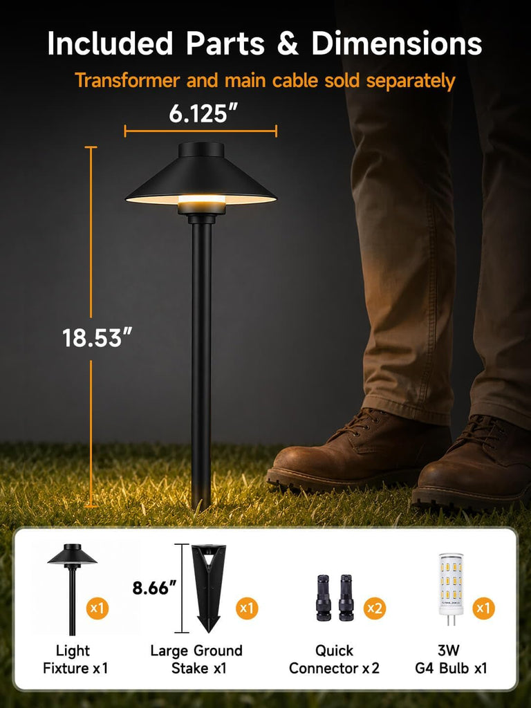 Solid Brass Low Voltage Hat-Top Path Light, Black, G4 2700K 1Pk