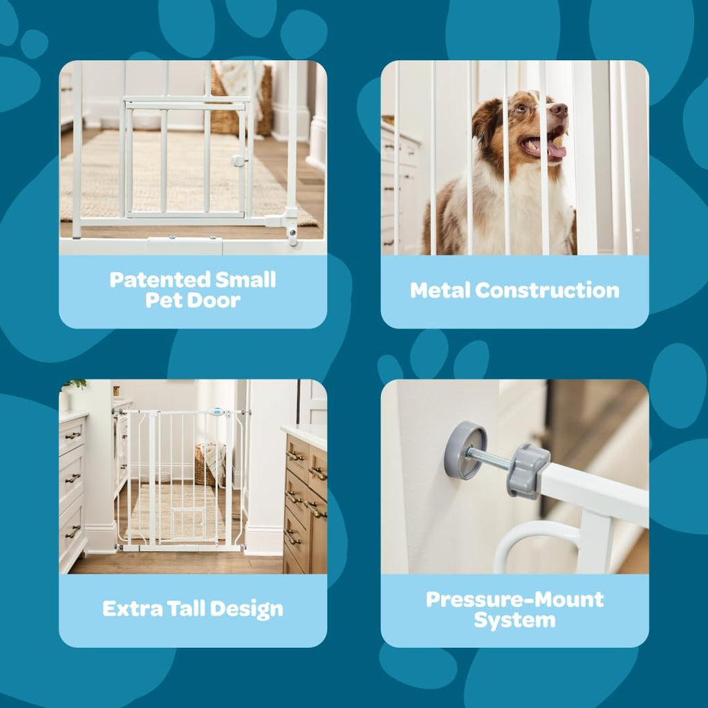 36" Extra Tall Walk Through Dog Gate for Doorways & Bottom of Stairs, Metal Pet Gate with Small Pet Door, Expands