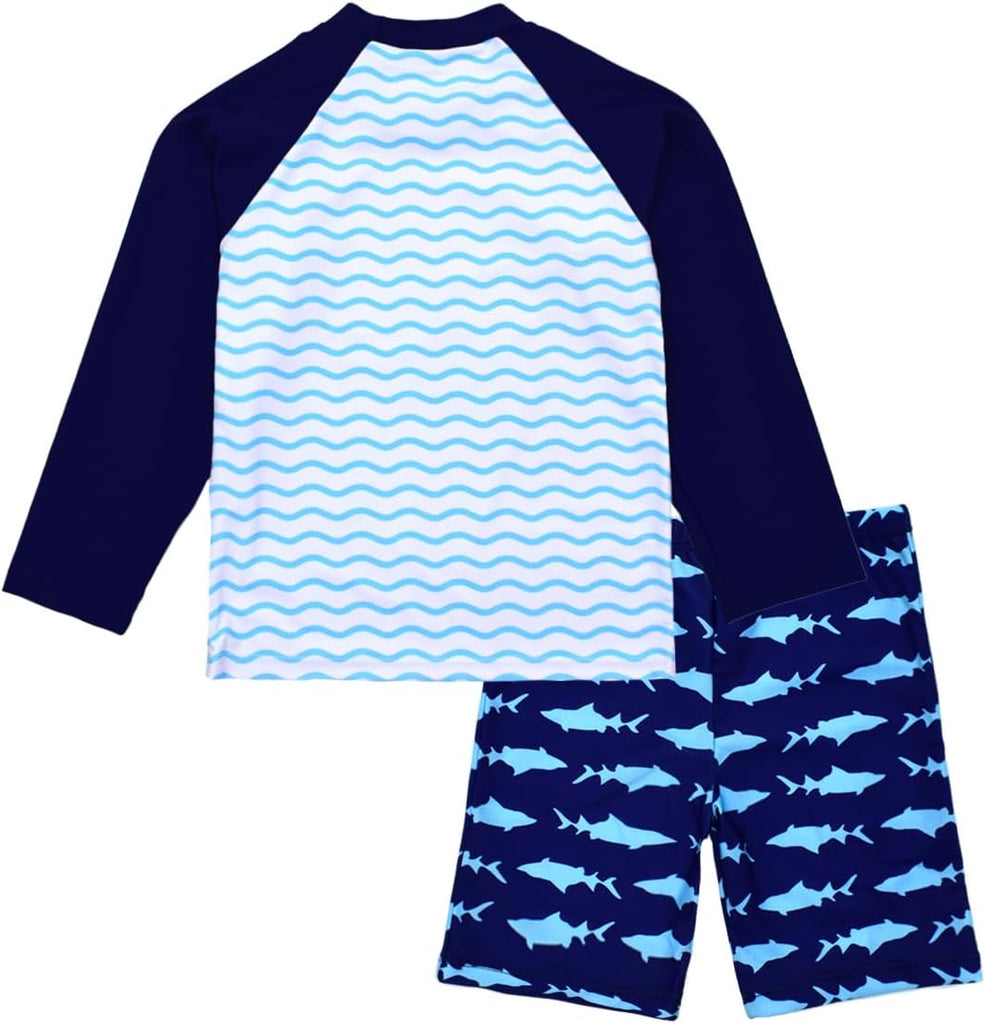 Boys Two Piece Rash Guard Swimsuits Kids Long Sleeve Sunsuit Swimwear Sets