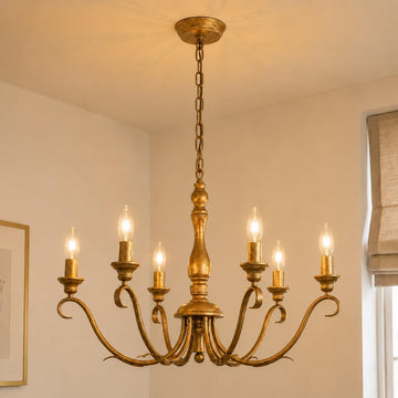 Farmhouse Vintage Antique Brass Chandelier: Distressed Gold Candle Fixture