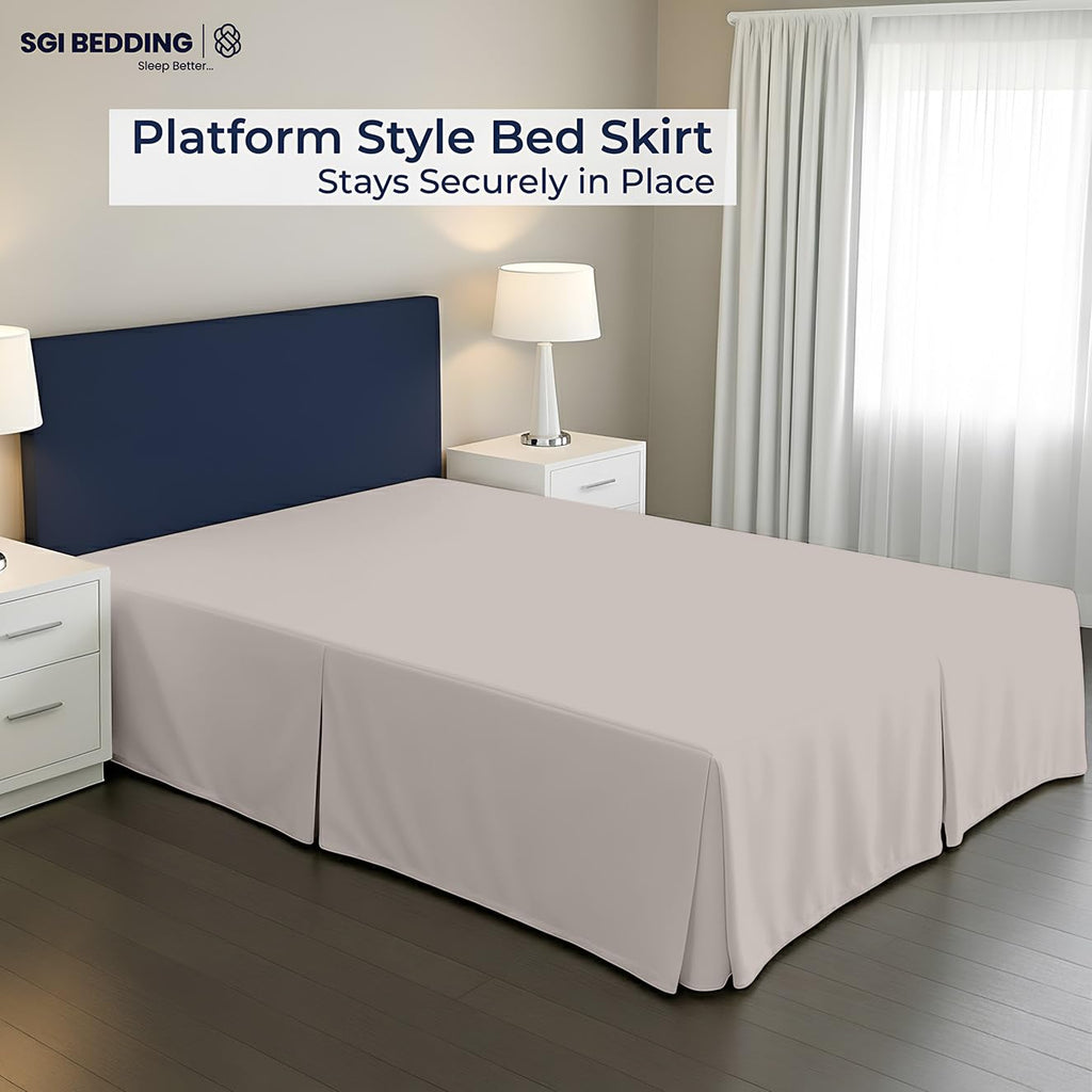 10 inch Drop Bed Skirt Full Size - Platform Style with Secure Fit, Classic Tailored Look, Elegant Pleated Style Dust