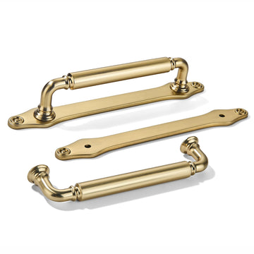 5 Pack 5 Inch Hole Center Brushed Brass Cabinet Pull with Backplate Solid Heavy-Duty Handles with Base Plate Cabinet