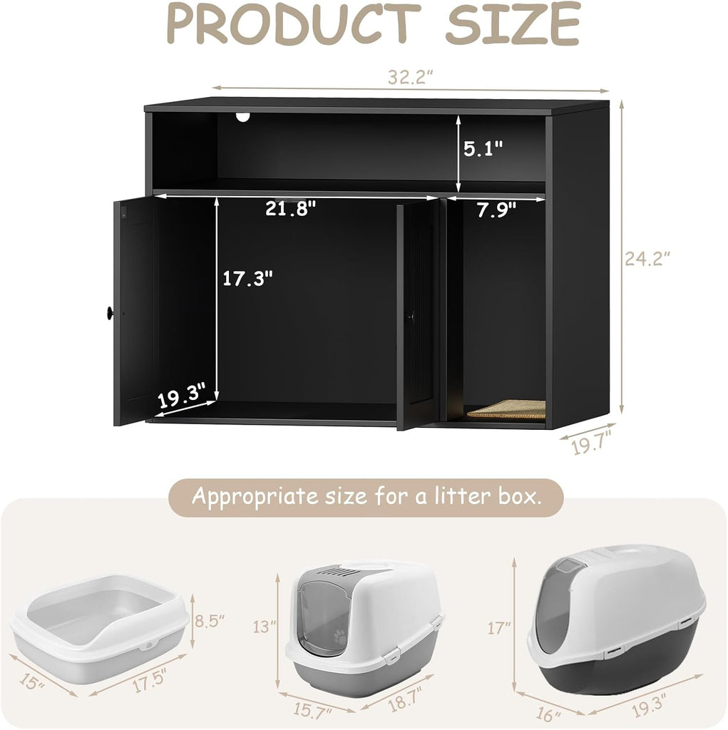 Cat Litter Box Enclosure, Hidden Litter Box Furniture with Scratch Pad, Indoor Cats House with Storage Layer, Side End