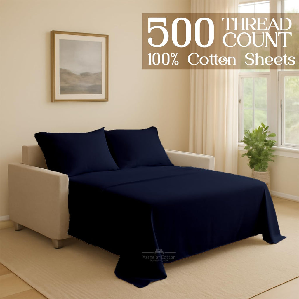 Sleeper Sofa 4 Piece Bed Sheet Set Premium Quality 100% Cotton 500 Thread Count, Smooth & Super Soft Sateen Weave