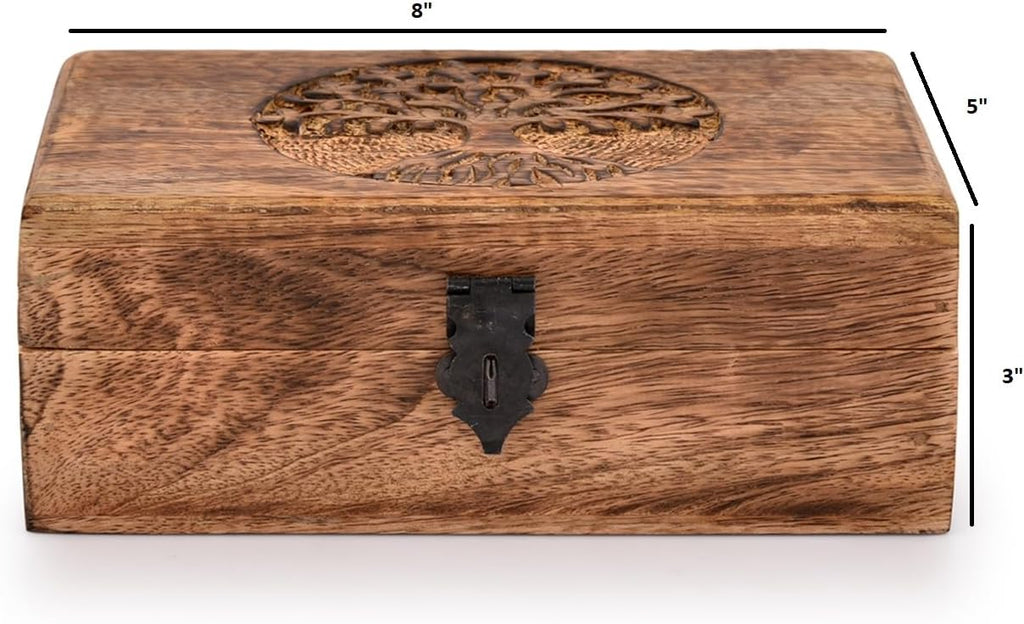Handmade Mango Wood Tree of Life Engraving Beautifully Keepsake Box Jewellery Organiser Unique Gift Ideas for Men &