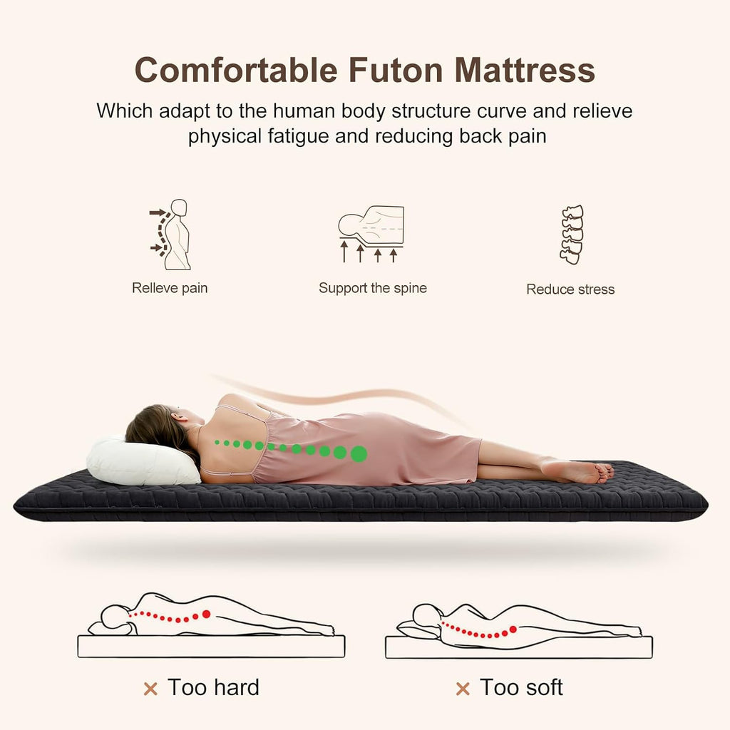 Premium Foam Japanese Futon Floor Mattress 54"x 80", 100% High Density Foam Comfortable Floor Mattress, 3.2"