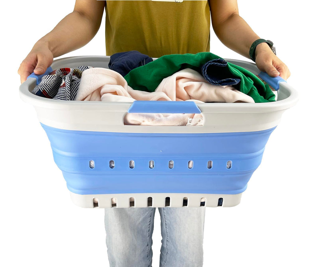 Collapsible Plastic Rectangular Laundry Basket - Foldable Pop Up Storage Container/Organizer - Portable Laundry