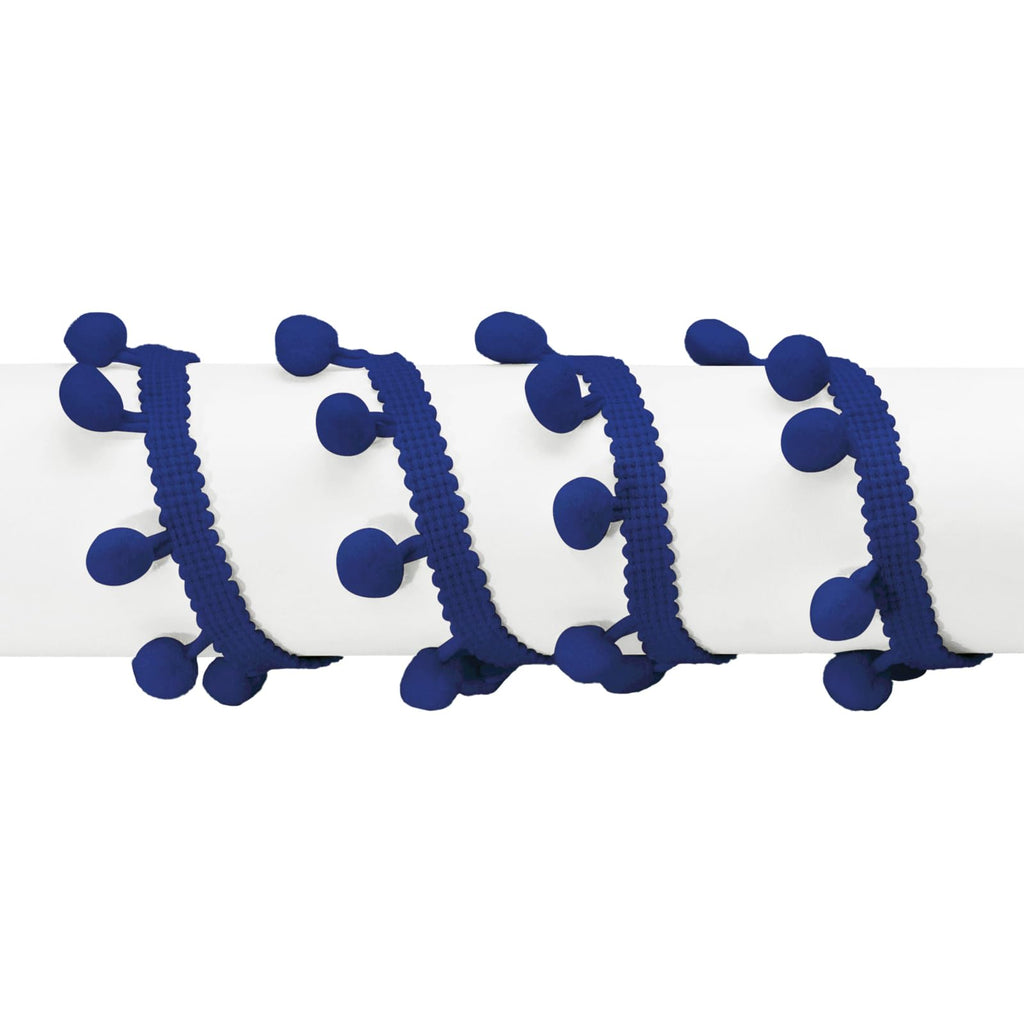 Pom Pom Trim, 1" Wide Navy Blue Ribbon, 13mm Balls - 10 Yards