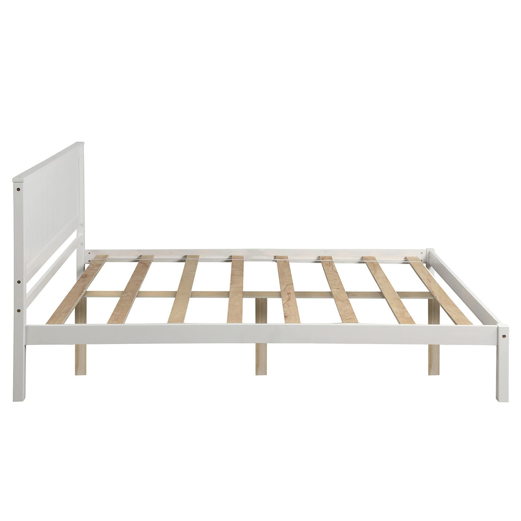 Modern Style White Solid Wood Full Size Platform Bed with Headboard/Footboard/Wood Bed Frame and Solid Wood Legs, No