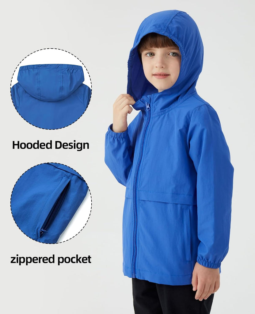 Boys Girls Windbreaker Hooded Jacket Lightweight Packable Rain Coat