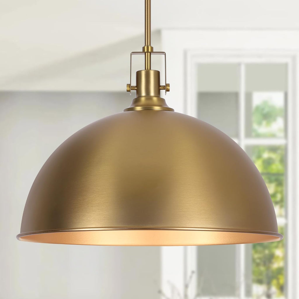 18 Inch Brushed Gold Large Pendant Light Kitchen Island, Farmhouse Modern Dome Pendant Light Fixtures Ceiling Hanging