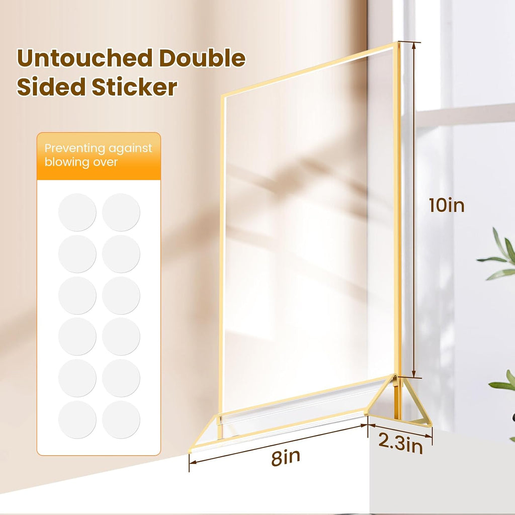Gold Frames 8X10 Acrylic Sign Holder Double-Sided Picture Frames,6 Pack | 8x10 Frame for Menu, Wedding Table Number