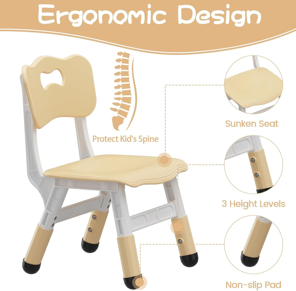Kids Table and 2 Chairs Set, Height Adjustable Toddler Table and Chairs Set