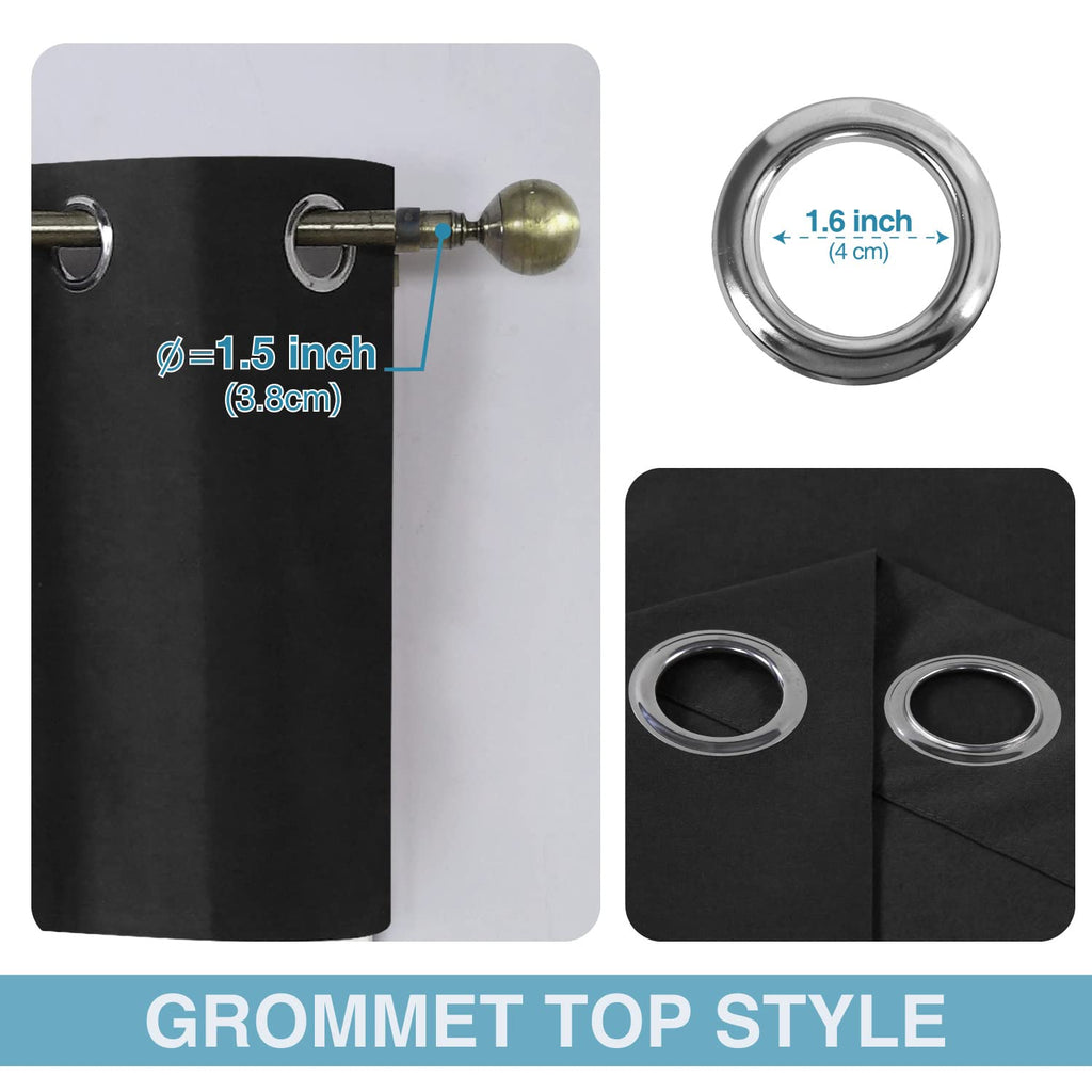 Grommet Blackout Curtain Valance Window Topper, Short Cafe Valence, Set of 2, 54 W X 18 L Inch, Black