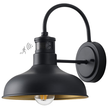 10" Dusk to Dawn Motion Sensor Gooseneck Lighting, Exterior Barn Style Wall Mount Fixture Black Outdoor Porch Wall