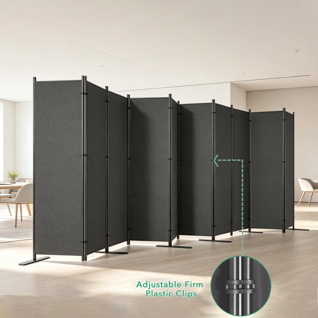 10-Panel 6 ft Tall Indoor Folding Room Divider, Dark Grey