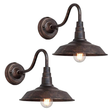 2-Pack Outdoor Barn Lights, 10" Bronze Gooseneck Wall Sconces