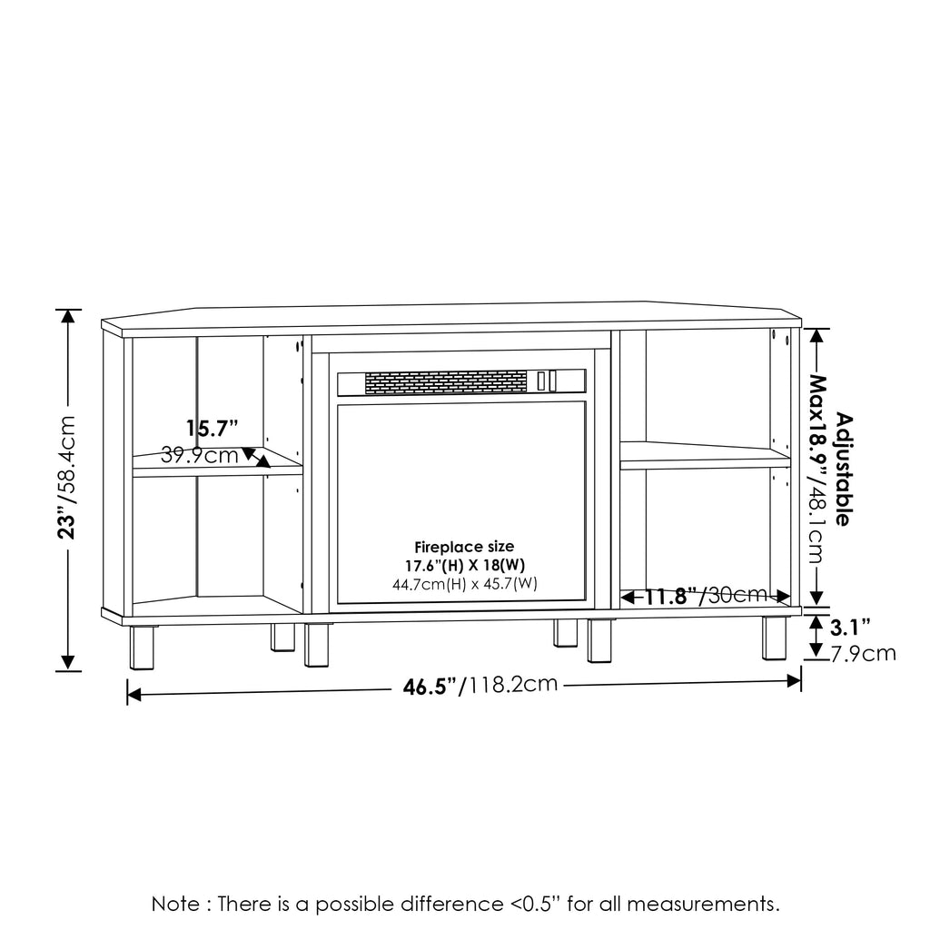 Corner Fireplace TV Stand for 55 Inch TV, French Oak Grey