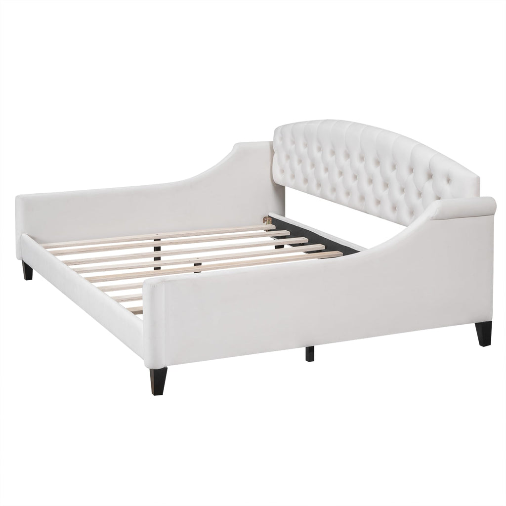 Full Size Daybed, Modern Luxury Tufted Button Upholstered Full Sofa Bed Living Room, Beige
