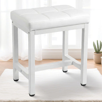 Vanity Stool Chair, Square Faux Leather Makeup Chair with Metal Legs, Cute Small Ottoman Vanity Bench, Foot Stool