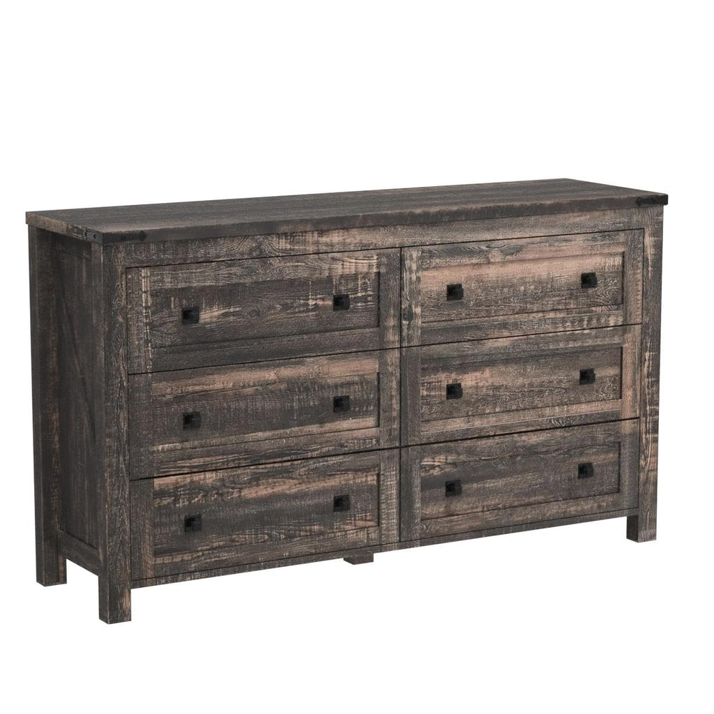54" Wide Farmhouse 6-Drawer, Dark Rustic Oak