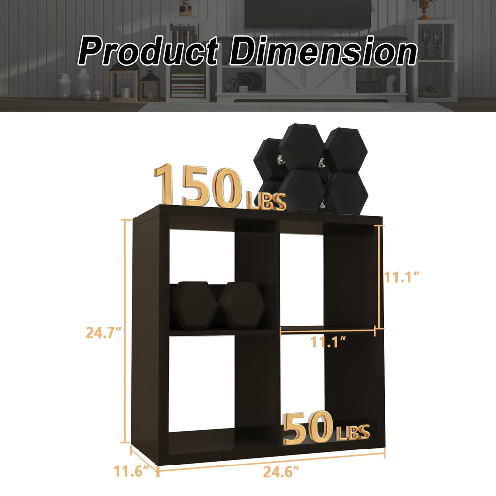 2026 Wooden Thick Frame 4 Cube Storage Organizer Shelf with Anti-Tipping Kits + Reversible Open Back Bookcase