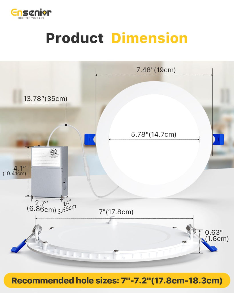 4 Pack 7 Inch LED Recessed Light, 5CCT Dimmable Canless Wafer