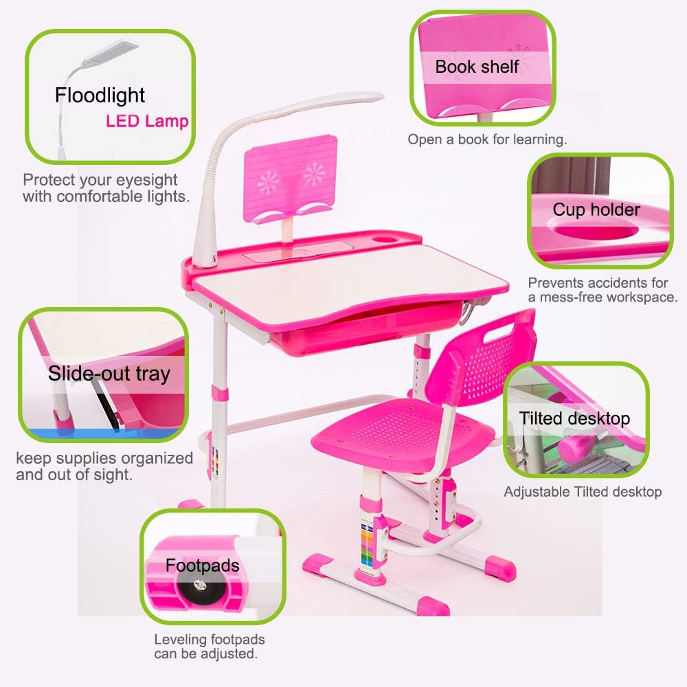 Kids Desk and Chair Set Children School Study Desk for Boys Girls