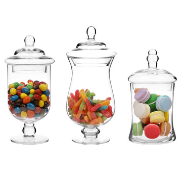 Clear Glass Apothecary Jars With Lid Footed Vase Set of 3