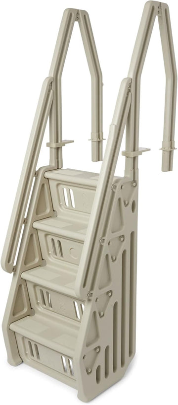 Deluxe Adjustable 24 Inch Wide in Pool Step Ladder Entry System for Above Ground Swimming Pools with Non Slip Steps