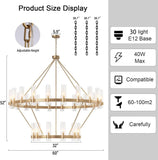 30-Lights Gold Chandelier,Wagon Wheel Chandelier with Glass Shade,60 Inch Large Round Industrial High Ceilings Pendant Lighting Fixture for Dining Room, Living Room, Kitchen Island, Foyer A115-B0D3C6WLFH