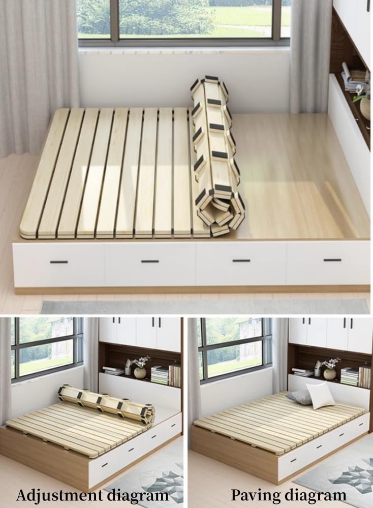 Bed Frame, Horizontal Mattress Support Board, Wood Slatted Low Platform Bed Frame, Wood Roll-Type Slatted Bed, (74.8