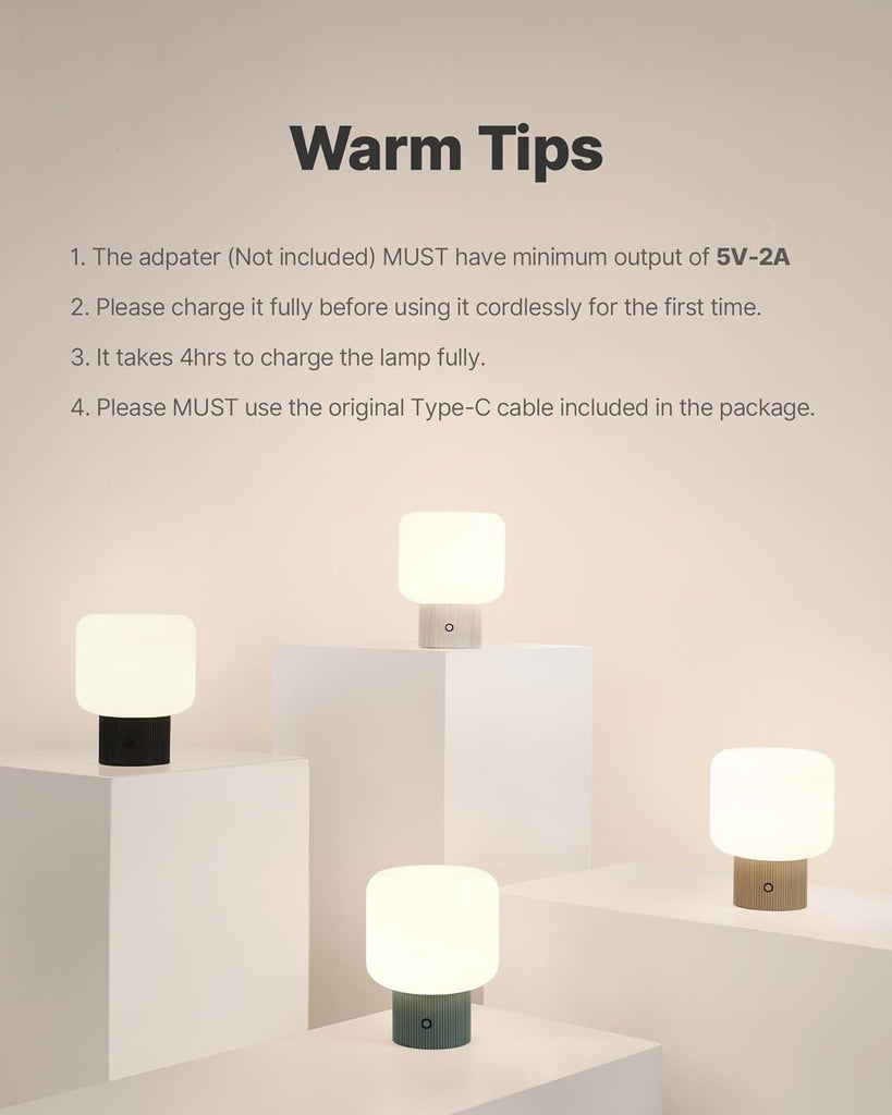 Mushroom Lamp, 5W Cute Cordless Rechargeable Table Lamp with Glass Shade, 3 Color Temps LED Dimmable Ambient Lighting