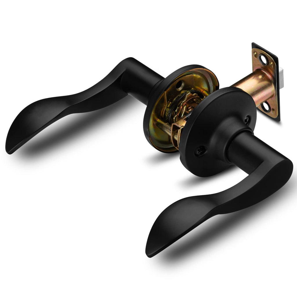 Passage Lever Door Handle [Non-Locking Lever Set] Doors or Closets with a Iron Black Finish, Reversible for Right &