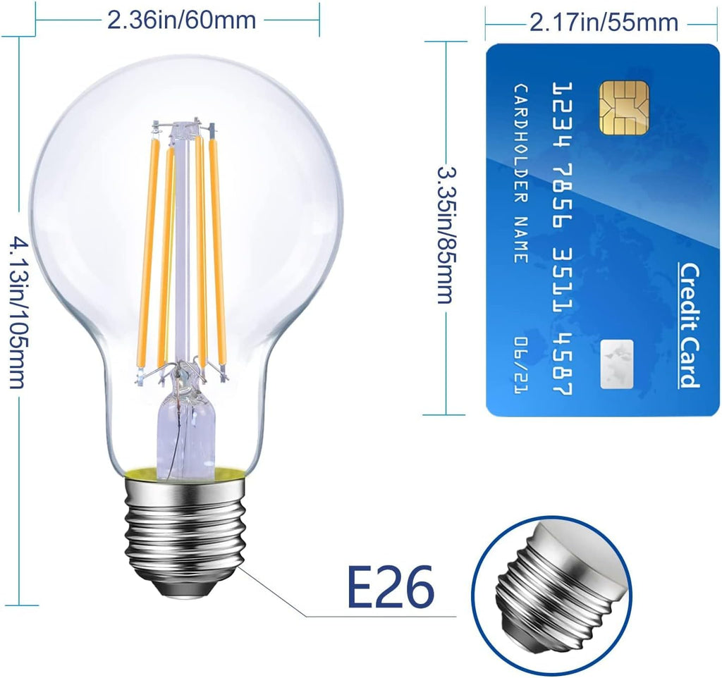 E26 LED Light Bulbs,40 Watt Equivalent,Warm White 2700K Classic Clear Glass A19 LED Filament Bulb Non-Dimmable,Pack
