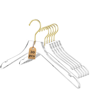 30 Pack Clear Acrylic Clothes Hangers, Swivel Gold Hook, Premium Crystal Dress Hangers, Luxurious Shiny Crystal