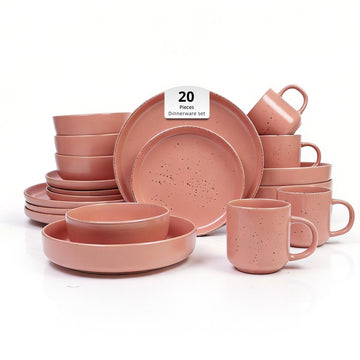 20-Piece Dinnerware Set - Serves 4, Matte Rose Glaze plates and bowls sets with Speckle Effect for Microwave &